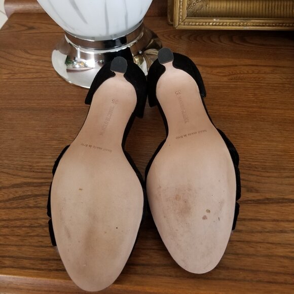 Manolo Blahnik Shoes / Heels / Pumps Black Suede Lush Chinchilla Rose Size 5 - Picture 11 of 11
